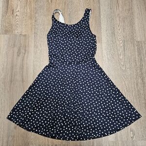 Divided By H&M Fit And Flare Dress Womens Sz 6 Navy Blue With White Polka Dots